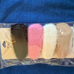 Faux Fur Hair Clips Set - Black, Pink, White, Beige